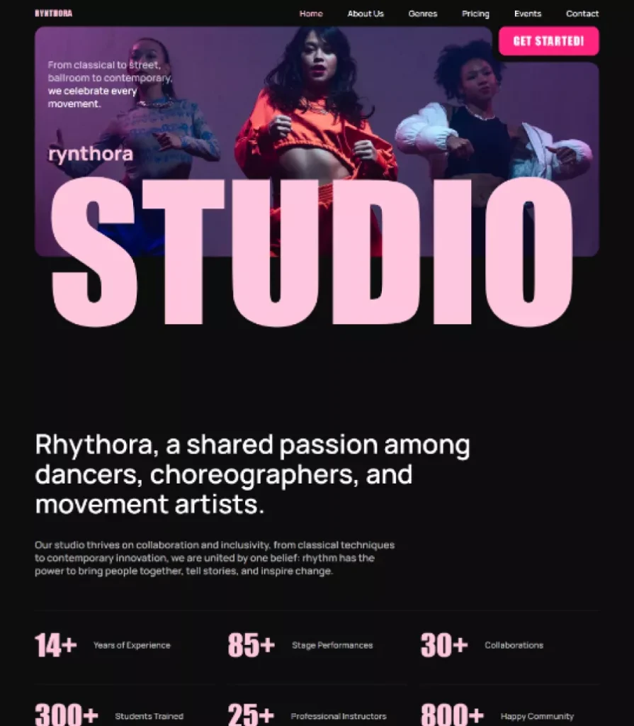 Rynthora - Dance Studio Website Template Thumbnail