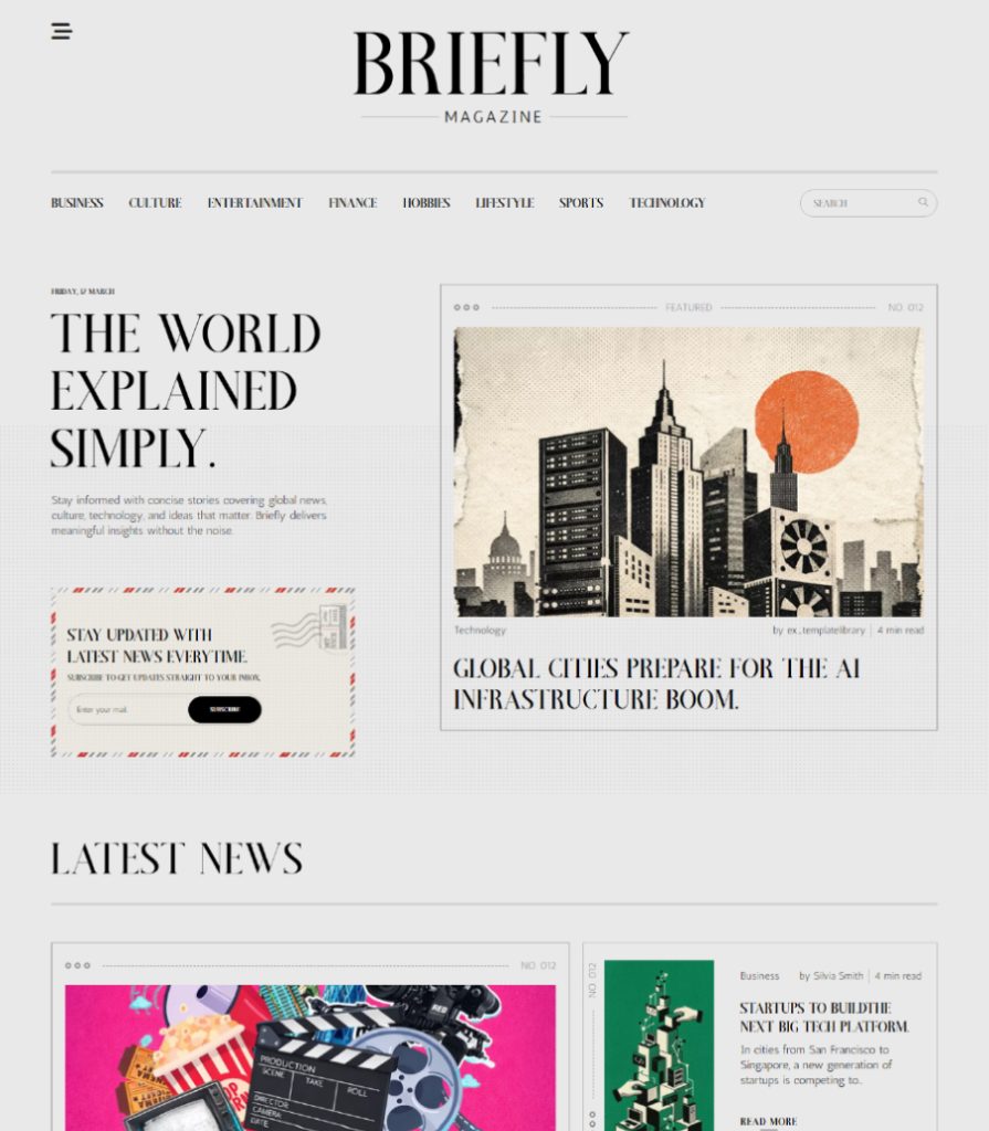 Briefly | Modern Digital Magazine Website Template Thumbnail
