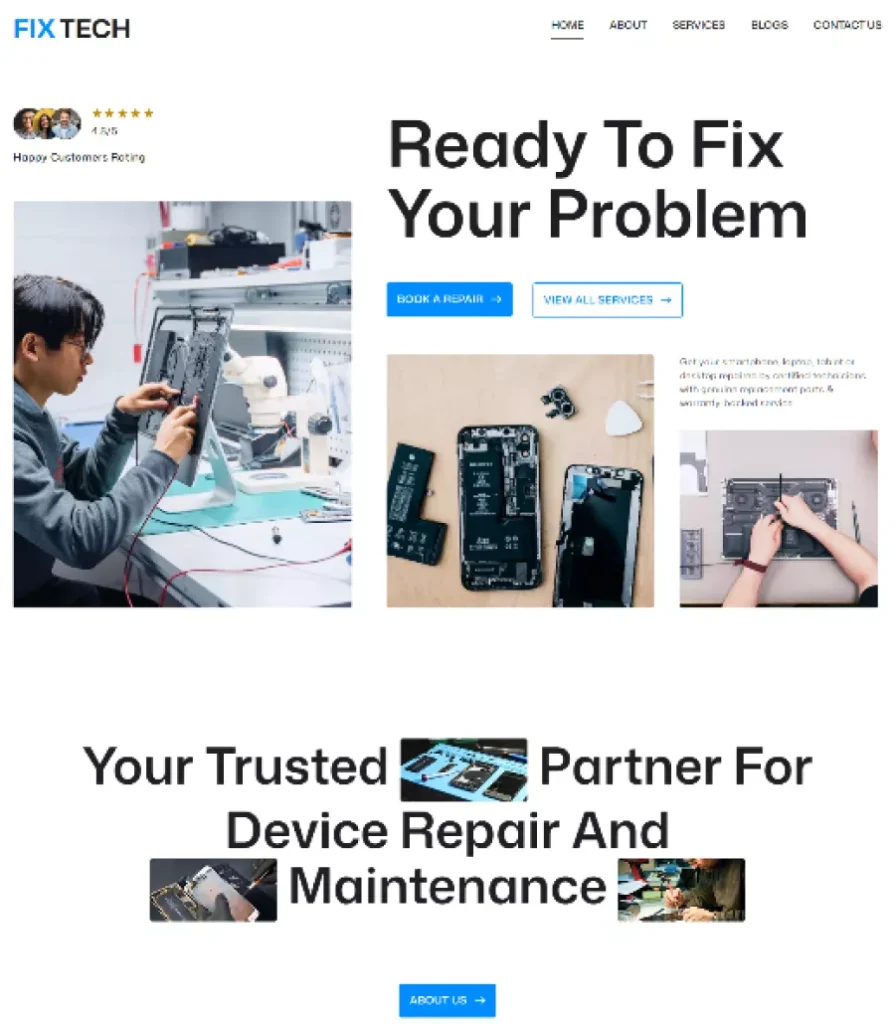 Fixtech | Computer & Mobile Repair Services Website Template Thumbnail